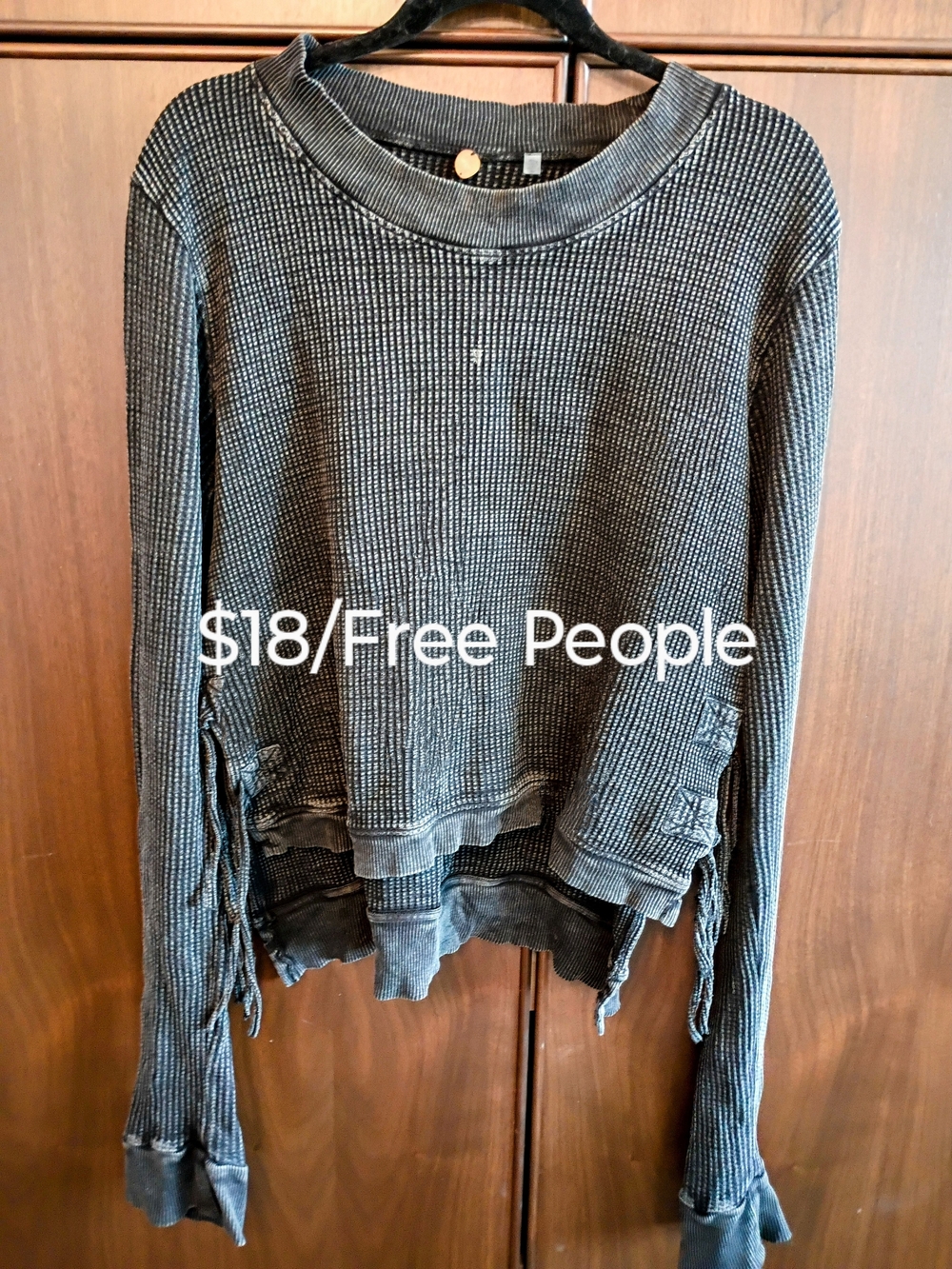 Free People Navy Blue/ Charcoal Fringe Waffle Knit Pullover